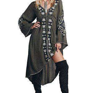 Army Green Embroidered High Lo dress